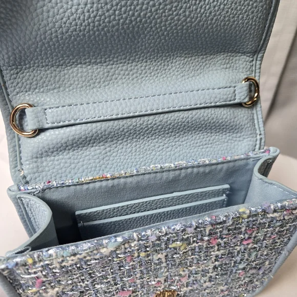 Call It Spring Tweed Mini Top Handle Bag Pastel Structured Purse Gold Turn Lock - Picture 5 of 9
